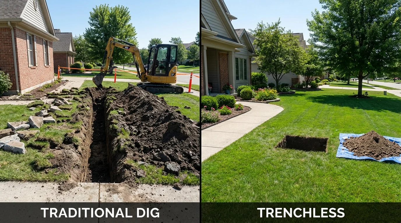 Trenchless sewer repair with minimal yard damage versus traditional excavation in Meadville, PA